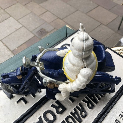 Michelin Man With Passenger In Side Car Cast Iron