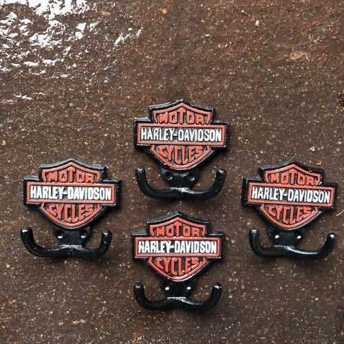 Harley- Davidson Motor Cycles 4 Cast Iron Hooks