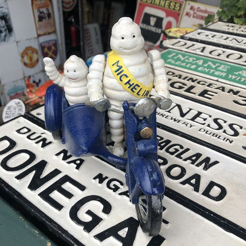 Michelin Man With Passenger In Side Car Cast Iron