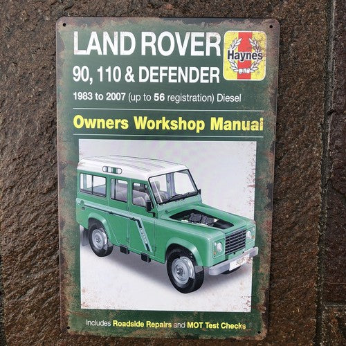 Land Rover Owners Workshop Manuel Metal Sign