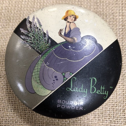 Vintage Tin Lady Betty Boudoir Powder Advertising Tin Complete With Powder