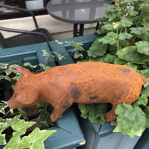 Pair Of Pigs Antiqued Style Garden Ornaments