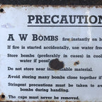 AW Bombs Precautions Antique Enamel Sign