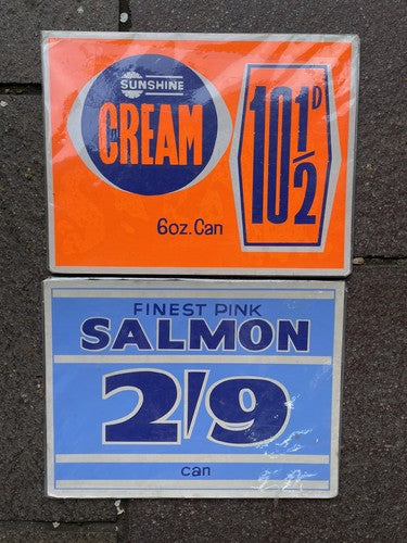 Vintage Retro 1960s Supermarket Shop Groceries Cardboard Signs
