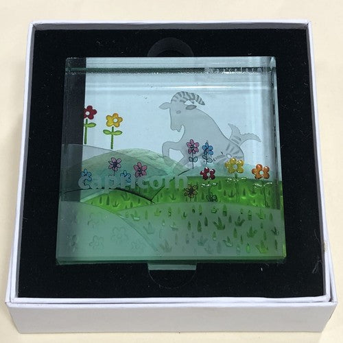 Capricorn Glass Block 3 Inches Square Boxed