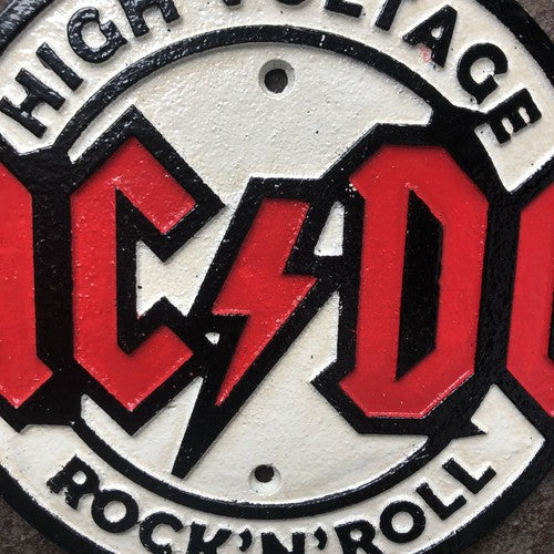 AC/DC Sign & Bell Cast Iron