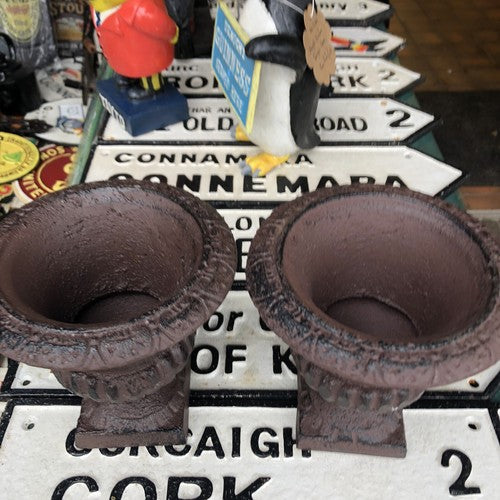 Cast Iron Pair Of Garden Urns