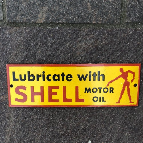 Shell Lubricate With Motor Oil Enamel Sign