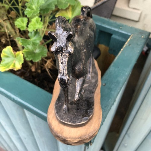 Horse Running Cast Iron On Wooden Base