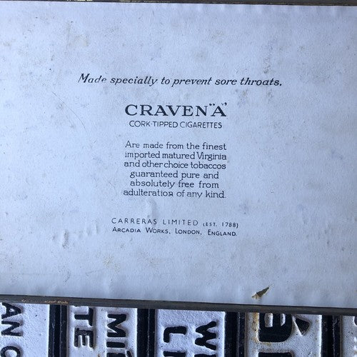 Craven A Virginia Cigs Tin With Vintage Matches