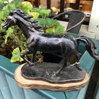Horse Running Cast Iron On Wooden Base
