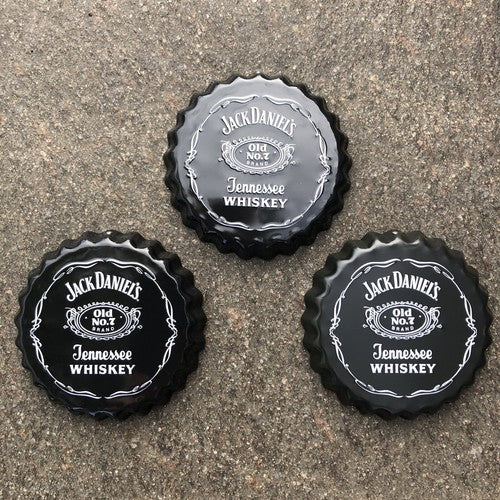 Jack Daniels Metal Beer Top Bottle Lids Signs Set Of Three
