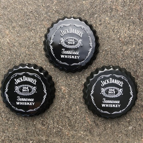 Jack Daniels Metal Beer Top Bottle Lids Signs Set Of Three