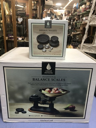 Traditional Balance Scales And Set Of 8 Imperial Weights