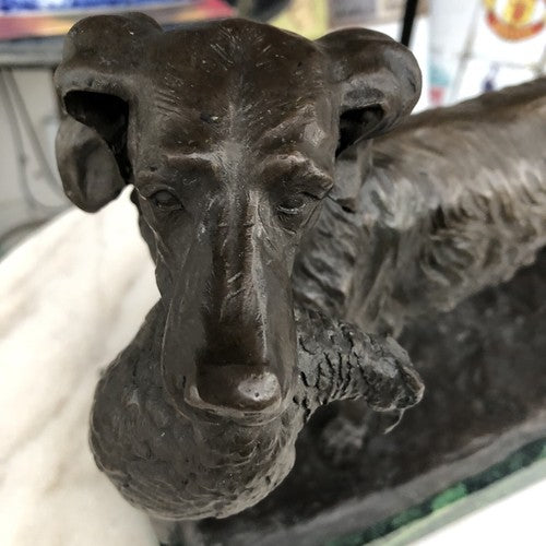 Bronze Gun Dog On Marble Base