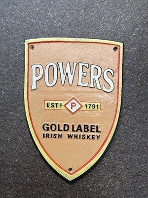 Powers Gold Label Cast Iron Sign
