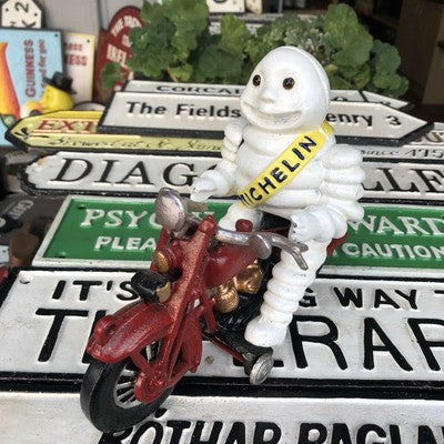 Michelin Man On Motor Bike Cast Iron