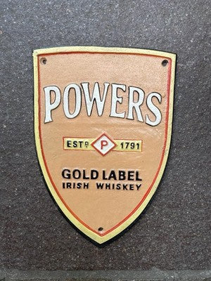 Powers Gold Label Cast Iron Sign