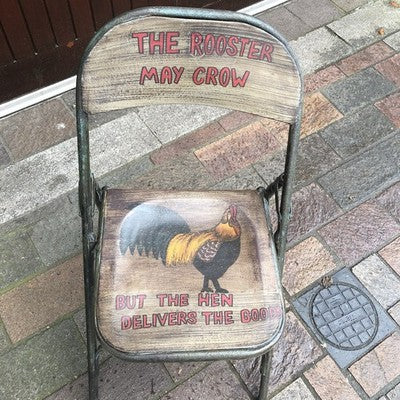 Folding Metal Chair The Rooster May Crow Haines Painted