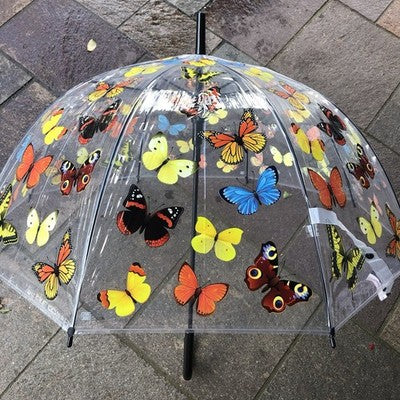 Ladies Butterflies Umbrella Walking Length Clear Dome