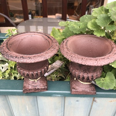 Four Cast Iron Garden Urns Bronze Antique Style