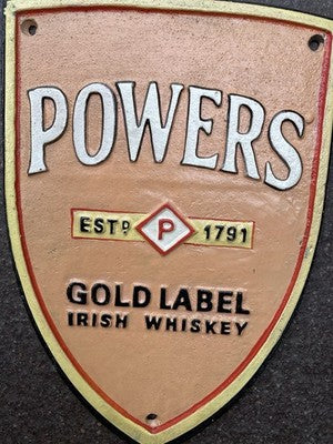 Powers Gold Label Cast Iron Sign