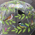 Ladies Garden Birds Umbrella Walking Length Clear Dome