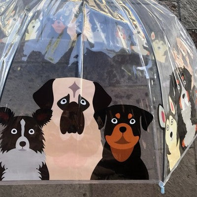 Ladies Dogs Umbrella Walking Length Clear Dome