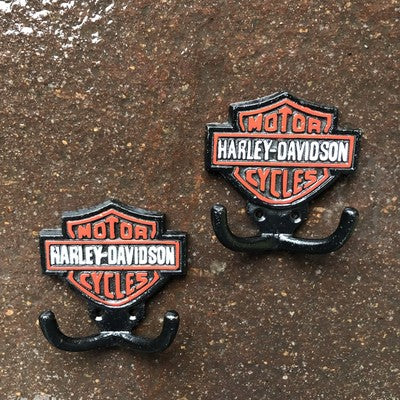 Harley- Davidson Motor Cycles Pair Of Cast Iron Hooks