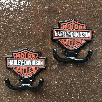 Harley- Davidson Motor Cycles Pair Of Cast Iron Hooks