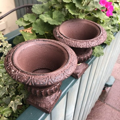 Four Cast Iron Garden Urns Bronze Antique Style