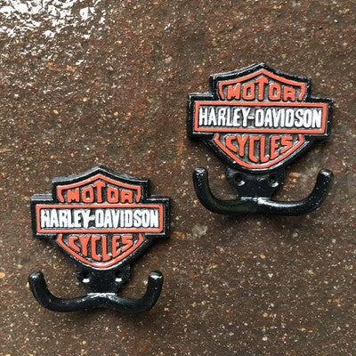 Harley- Davidson Motor Cycles Pair Of Cast Iron Hooks