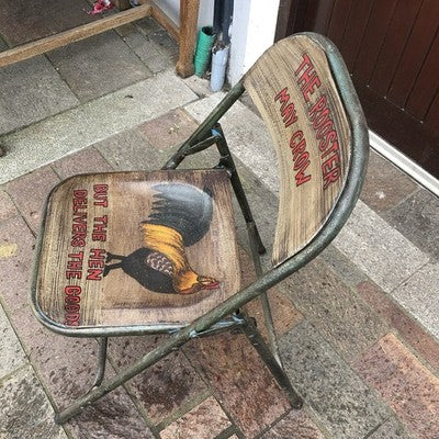 Folding Metal Chair The Rooster May Crow Haines Painted