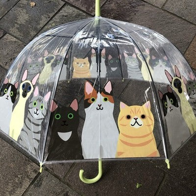 Ladies Cats Umbrella Walking Length Clear Dome