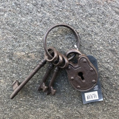 Keys With Padlock Cast Iron On Ring