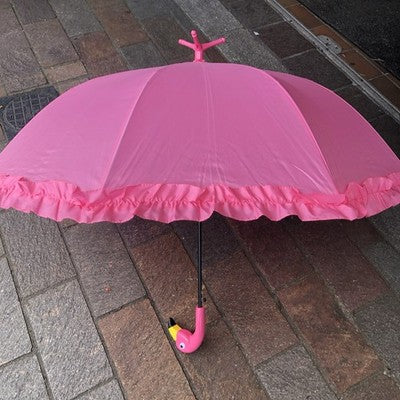 Umbrella Flamingo With Ruffles Free Standing Full Length