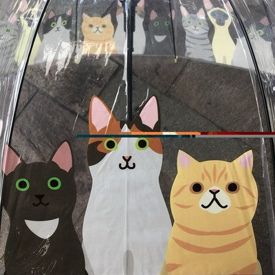 Ladies Cats Umbrella Walking Length Clear Dome