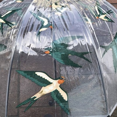 Ladies Swallows Umbrella Walking Length Clear Dome