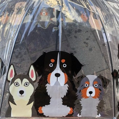 Ladies Dogs Umbrella Walking Length Clear Dome