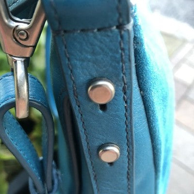 Fossil Blue Leather & Suede Bag Preloved Good Condition