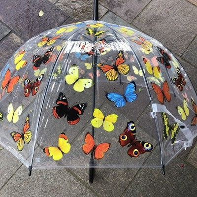 Ladies Butterflies Umbrella Walking Length Clear Dome