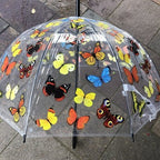 Ladies Butterflies Umbrella Walking Length Clear Dome