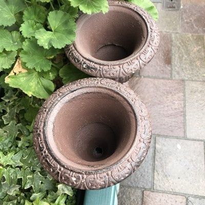 Four Cast Iron Garden Urns Bronze Antique Style