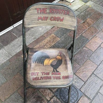 Folding Metal Chair The Rooster May Crow Haines Painted