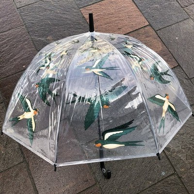 Ladies Swallows Umbrella Walking Length Clear Dome