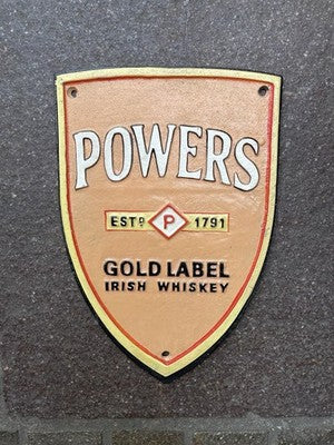 Powers Gold Label Cast Iron Sign