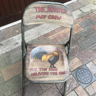 Folding Metal Chair The Rooster May Crow Haines Painted