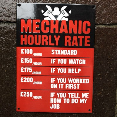 Mechanic Hourly Rate Enamel Sign
