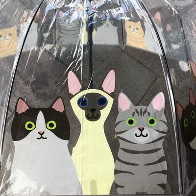 Ladies Cats Umbrella Walking Length Clear Dome