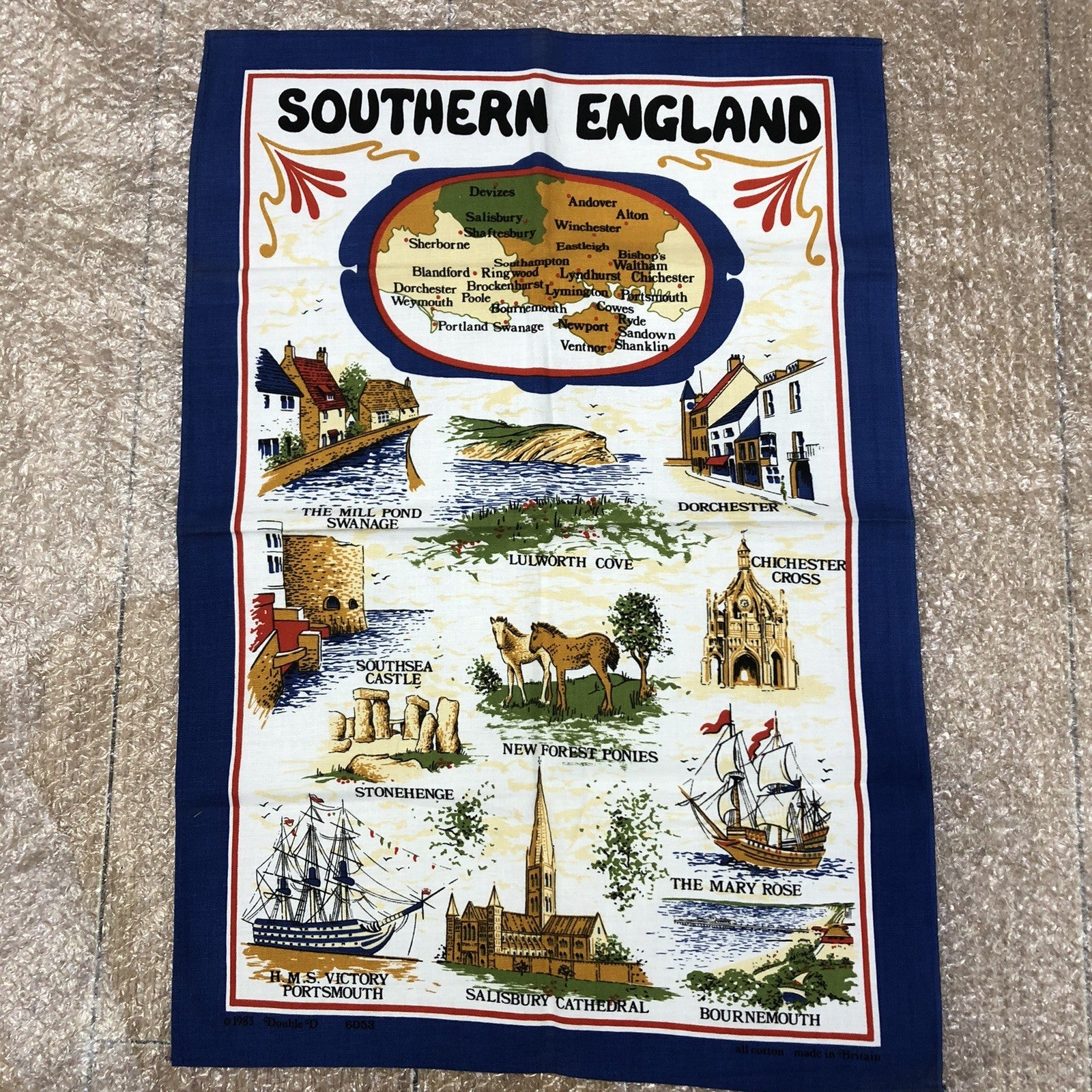 Southern England Vintage Tea Towel 